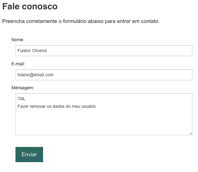 solicitando remocao de dados